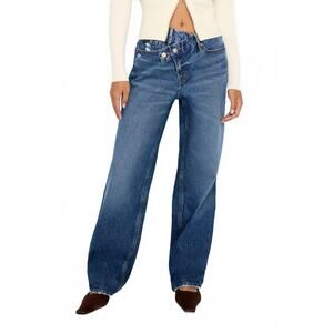 Good American Good 90s Double Button Crossover Waist Straight Leg Jeans size 2